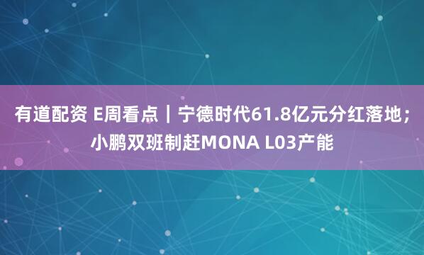 有道配资 E周看点｜宁德时代61.8亿元分红落地；小鹏双班制赶MONA L03产能